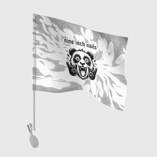 Флаг для автомобиля с принтом Nine Inch Nails рок панда на светлом фоне, вид спереди №1