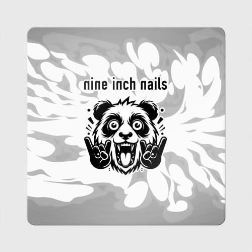 Магнит виниловый Квадрат с принтом Nine Inch Nails рок панда на светлом фоне, вид спереди №1