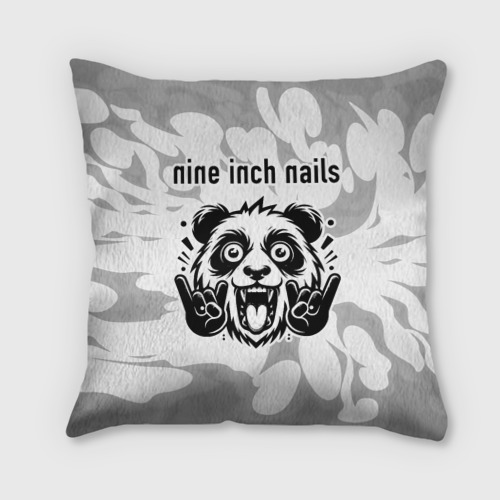 Подушка с принтом Nine Inch Nails рок панда на светлом фоне, вид спереди №1