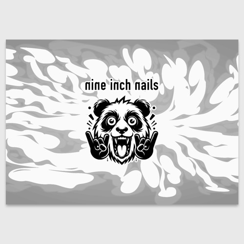 Поздравительная открытка с принтом Nine Inch Nails рок панда на светлом фоне, вид спереди №1