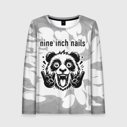 Женский лонгслив с принтом Nine Inch Nails рок панда на светлом фоне, вид спереди №1