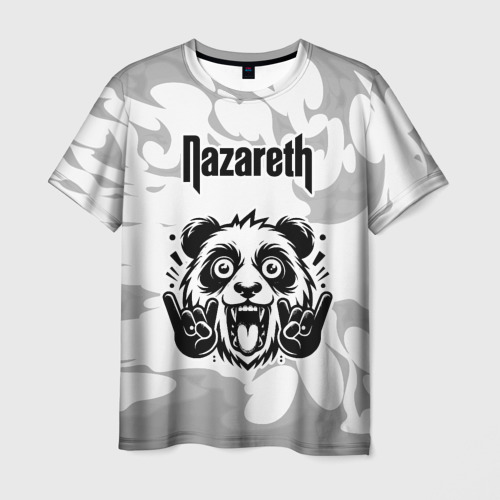 Мужская футболка с принтом Nazareth рок панда на светлом фоне, вид спереди №1