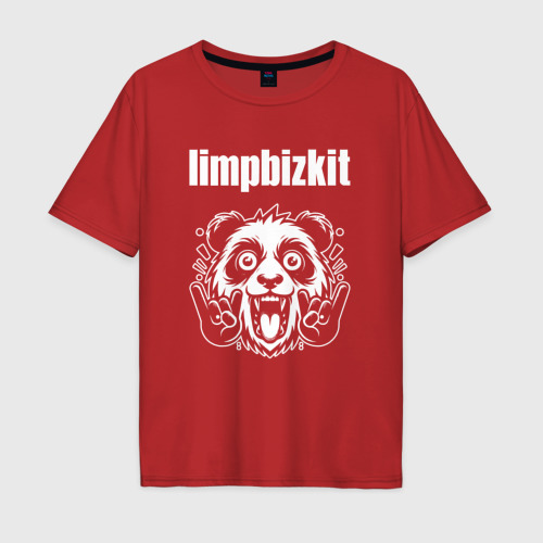 Мужская футболка хлопок Oversize с принтом Limp Bizkit rock panda, вид спереди #2