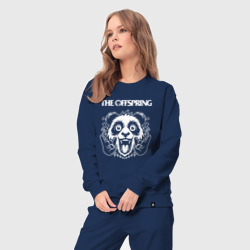 Костюм с принтом The Offspring rock panda для женщины, вид на модели спереди №3. Цвет основы: темно-синий