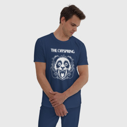 Пижама с принтом The Offspring rock panda для мужчины, вид на модели спереди №2. Цвет основы: темно-синий