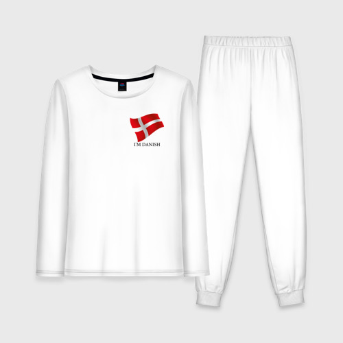 Женская пижама из хлопка с лонгсливом с принтом I'm Danish - motto, вид спереди №1