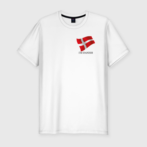 Мужская приталенная футболка из хлопка с принтом I'm Danish - motto, вид спереди №1