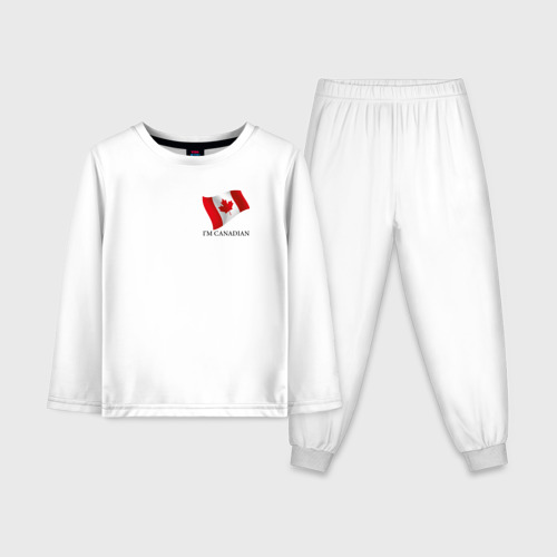 Детская пижама с лонгсливом из хлопка с принтом I'm Canadian - motto, вид спереди №1