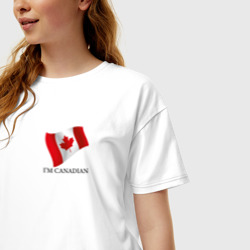 Футболка с принтом I'm Canadian - motto для женщины, вид на модели спереди №2. Цвет основы: белый