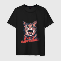 Что происходит - кот кричит – Мужская футболка хлопок с принтом купить со скидкой в -20%