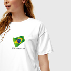 Футболка с принтом I'm Brazilian - motto для женщины, вид на модели спереди №2. Цвет основы: белый