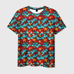 Мужская футболка 3D Огненные звезды и синее небо СССР