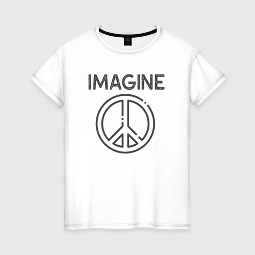Женская футболка из хлопка с принтом Peace imagine, вид спереди №1