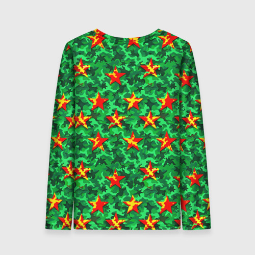 Женский лонгслив 3D с принтом 9 мая звезды на зеленом ярком камуфляже, вид сзади #1