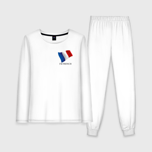 Женская пижама из хлопка с лонгсливом с принтом I'm French - motto, вид спереди №1