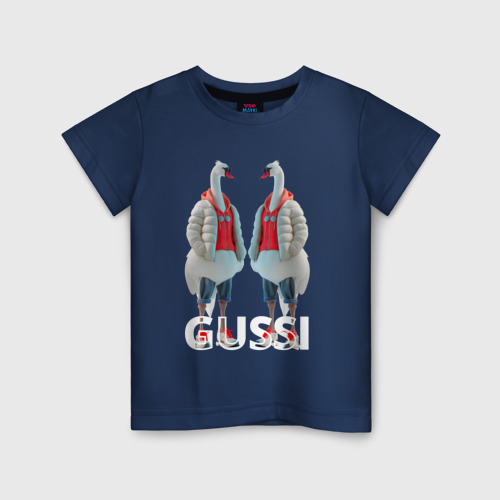 Детская футболка из хлопка с принтом Гусинная мода, вид спереди №1