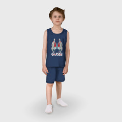 Пижама с принтом Гусинная мода для ребенка, вид на модели спереди №2. Цвет основы: темно-синий