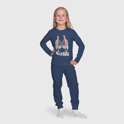 Пижама с принтом Гусинная мода для ребенка, вид на модели спереди №4. Цвет основы: темно-синий