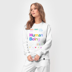 Костюм с принтом Человеческое существо - human being для женщины, вид на модели спереди №3. Цвет основы: белый
