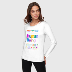 Лонгслив с принтом Человеческое существо - human being для женщины, вид на модели спереди №2. Цвет основы: белый