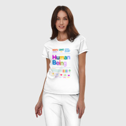 Пижама с принтом Человеческое существо - human being для женщины, вид на модели спереди №2. Цвет основы: белый