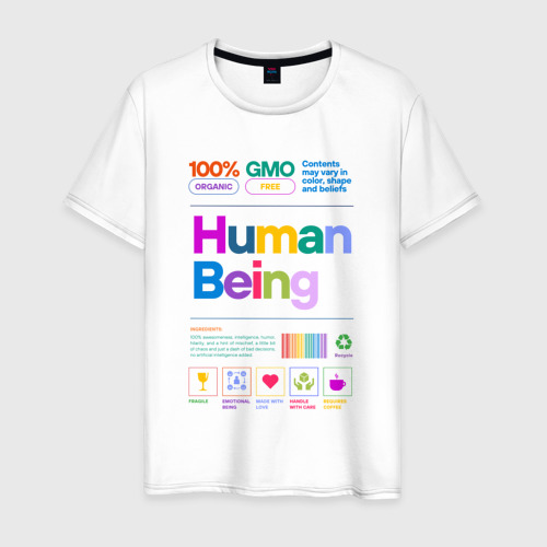 Мужская футболка из хлопка с принтом Человеческое существо - human being, вид спереди №1
