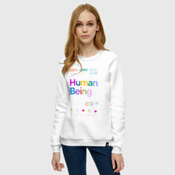 Свитшот с принтом Человеческое существо - human being для женщины, вид на модели спереди №2. Цвет основы: белый