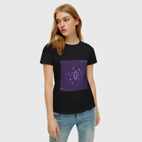 Женская футболка хлопок Magic crystal , цвет черный - фото 3