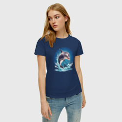 Женская футболка хлопок Милый дельфин на волнах - фото 2