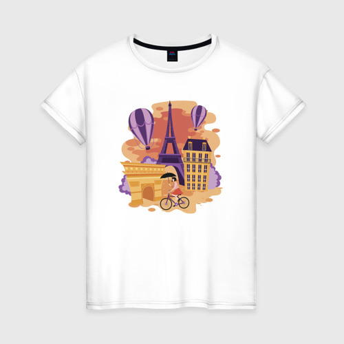 Женская футболка из хлопка с принтом Мой любимый Париж, вид спереди №1