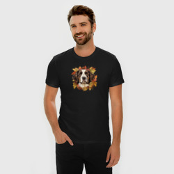 Мужская футболка хлопок Slim Сенбернар арт с осенними листьями - фото 2