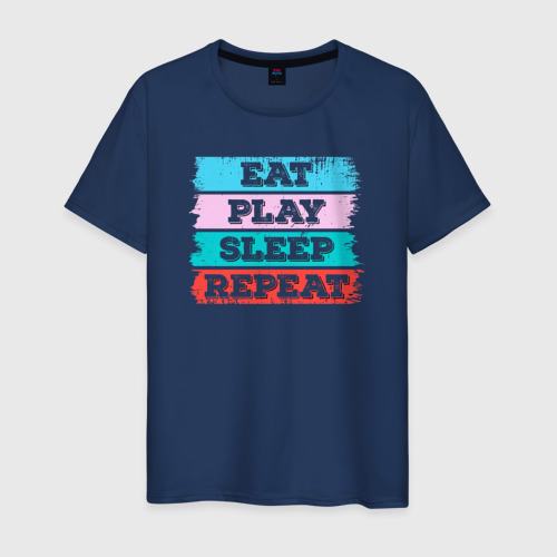 Мужская футболка из хлопка с принтом Eat play sleep repeat, вид спереди №1