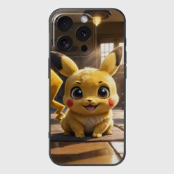 Чехол для iPhone 16 Pro силиконовый с защитой камеры Пикачу сидит в комнате