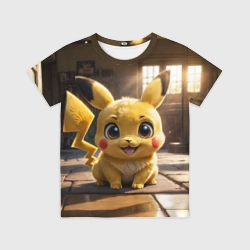 Детская футболка 3D Пикачу сидит в комнате