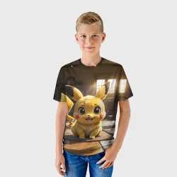 Детская футболка 3D Пикачу сидит в комнате - фото 2