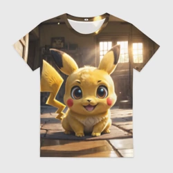 Женская футболка 3D Пикачу сидит в комнате