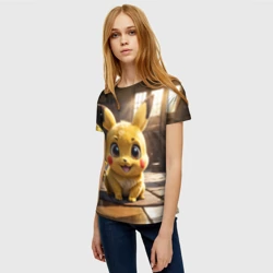 Женская футболка 3D Пикачу сидит в комнате - фото 2