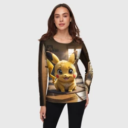 Женский лонгслив 3D Пикачу сидит в комнате - фото 2