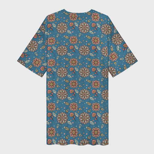 Платье-футболка 3D Цветочный узор в стиле бохо на синем, цвет 3D печать - фото 2