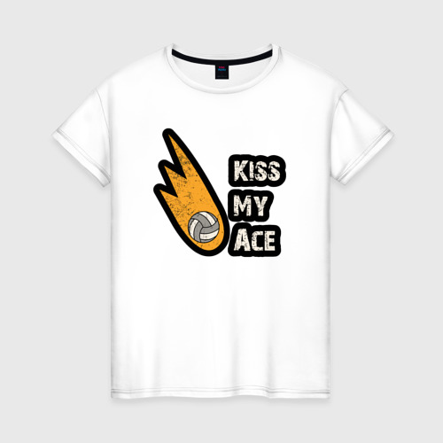 Женская футболка из хлопка с принтом Kiss my ace volleyball, вид спереди №1