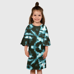 Платье с принтом Тай дай синий для ребенка, вид на модели спереди №3. Цвет основы: белый