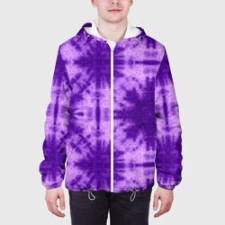 Куртка с принтом Тай дай фиолетовый для мужчины, вид на модели спереди №3. Цвет основы: белый