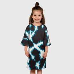 Платье с принтом Тёмно синий тай дай для ребенка, вид на модели спереди №3. Цвет основы: белый