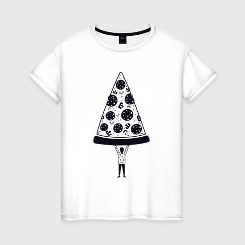 Женская футболка из хлопка с принтом Pizza win, вид спереди №1