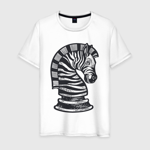 Мужская футболка из хлопка с принтом Шахматная зебра, вид спереди №1