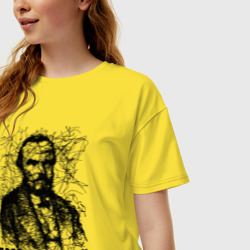 Женская футболка хлопок Oversize Достоевский лайнарт портрет - фото 2