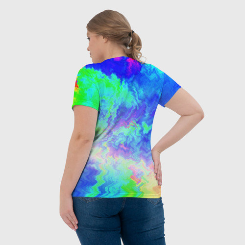 Женская футболка 3D с принтом Сине-зелёная кислота тай-дай, вид сзади #2