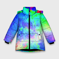 Зимняя куртка для девочек 3D Сине-зелёная кислота тай-дай
