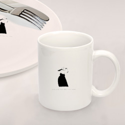 Набор: тарелка кружка с принтом Умная овечка с надписью для любого человека, вид спереди №2. Цвет основы: белый