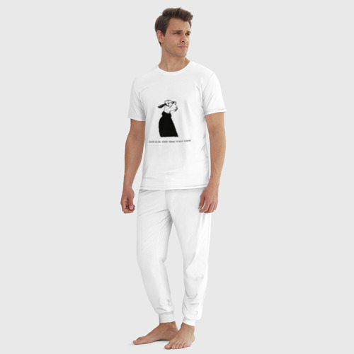 Мужская пижама хлопок Умная овечка с надписью, цвет белый - фото 5